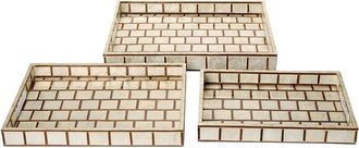 Tozai Home Home Set Of 3 Hand Inlaid Bamboo/Capiz Shell Rectangle Trays With Open Handles