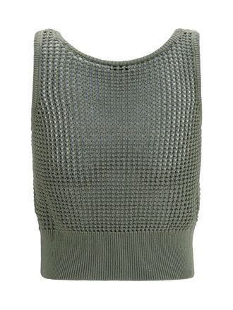 Brunello Cucinelli Womens Tank Top Perforated Sequin Eucalyptus Cotton