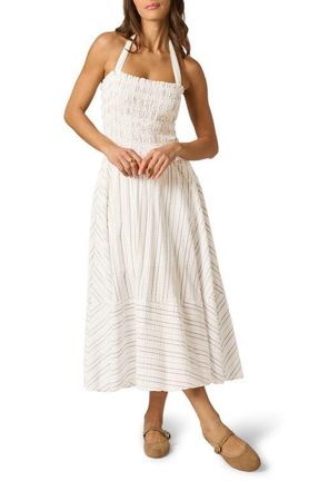 Adrianna Papell Smocked Halter Midi Dress in Ivory Multi at Nordstrom, Size 14