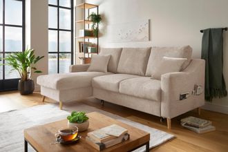 Inosign Ecksofa »Valentina L-Form« 2 Zierkissen, mit Seitentasche, ausziehbarer Liegefläche, Bettkasten