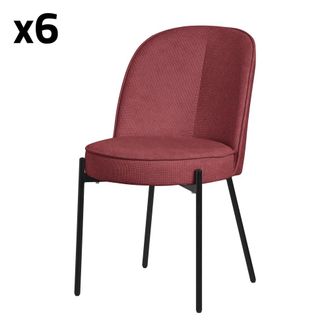 ML Design Set de 6 Sillas de comedor redondas rojas poli&eacute;ster con patas de metal