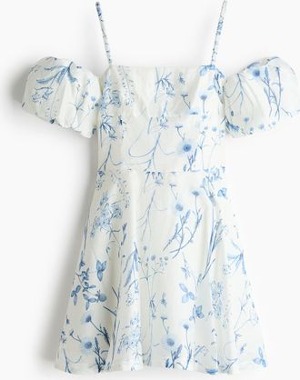 H&M Cold-Shoulder-Kleid aus Leinengemisch - White