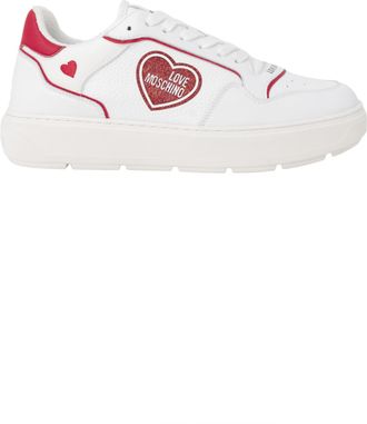 Love Moschino Womens Lowtop Sneakers Heart Patch - White Leather - Size EU 35