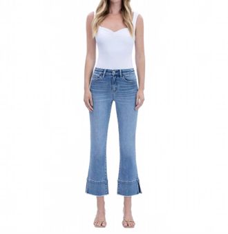 Flying Monkey High Rise Trouser Slit Hem Kick Flare Jeans In Urbane