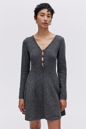 H&M Knitted Flared-skirt Dress in Dark Gray Melange at Nordstrom, Size Xx-Small