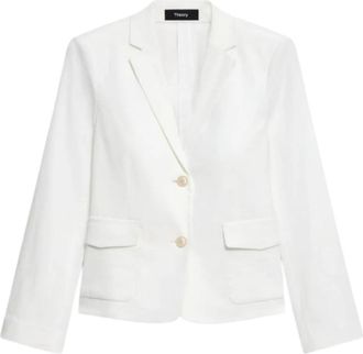 Theory Witte Linnen Slim Fit Blazer - Dames - Blazers - Wit - L - Linnen - Jassen
