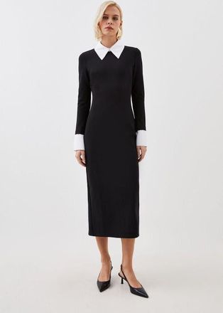 Karen Millen Jersey Cotton Poplin Midi Collar Dress in Mono at Nordstrom, Size X-Small