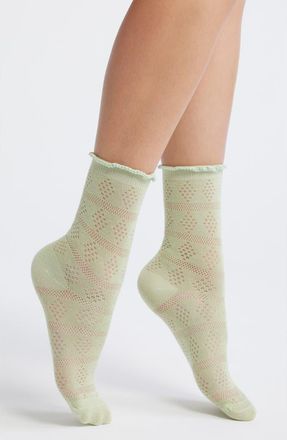 Casa Clara Love Krista Cotton Blend Pointelle Crew Socks in Fern at Nordstrom