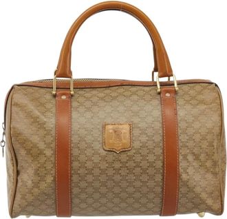 Celine Vintage Macadam Canvas And Leather Beige Canvas Handbag (Pre-Owned)