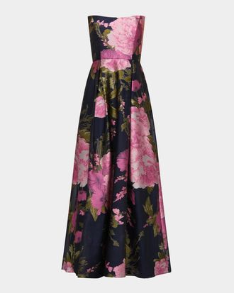 Kay Unger Willow Floral Metallic Organza Gown