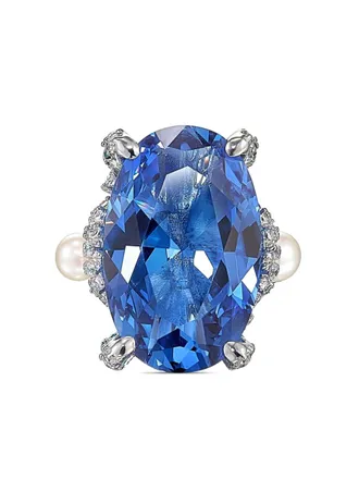 Anabela Chan Anello Aqua Mermaid in oro bianco 18kt con gemme e perle - Blu