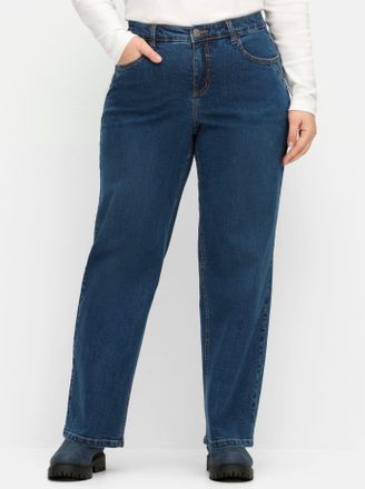 Sheego 5-Pocket-Jeans SHEEGO, Damen, Gr. 44, Normalgr&ouml;ssen, blau (dunkelblau denim), 99% Baumwolle, 1% Elasthan, unifarben, lang, Jeans 5-Pocket-Jeans