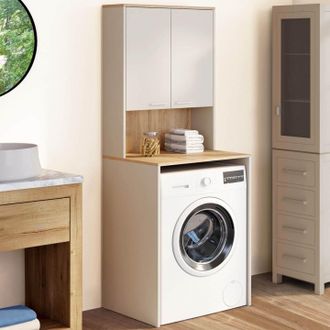 IDMarket Mueble Superior Para Lavadora Wallis Con Armario De Madera Beige Y Efecto Haya