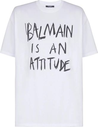 Balmain T-shirt met print - Heren - T-shirts - Wit - M - Katoen - Tops