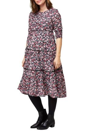 Nom Maternity Aurora Floral Crepe Maternity Dress in Winter Floral at Nordstrom, Size Medium