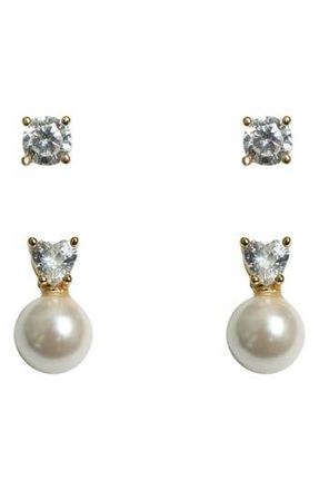 Argento Vivo Set of Two Cubic Zirconia & Faux Pearl Earrings in Gold at Nordstrom Rack