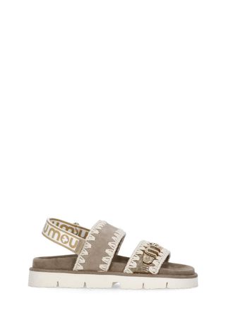 Mou Dove Grey Crochet Embroidery Sandals