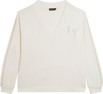 Freddy Felpa Scollo a V con Spalla Scesa e Dettagli Ricamati