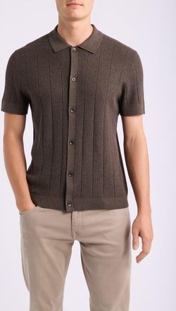 Nordstrom Cotton & Cashmere Short Sleeve Cardigan in Brown Desert Heather at Nordstrom, Size Xx-Large