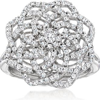 Ross-Simons Diamond Spiral Flower Ring in 14kt White Gold