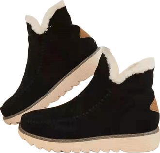 Generic Womens Winter Suede High Snow Boots Uk Warm Short Booties Slip on Fur Lined Comfortable Loafers Shoes Waterproof Ankle Booties Wide Width High Top Win