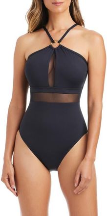 Bleu Rod Beattie Sheer Mesh Inset One-Piece Swimsuit in Black at Nordstrom, Size 10