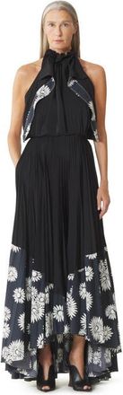 Lanvin Pleated Dress In Charmeuse And Printed Cotton in Floral, Geometric at Nordstrom, Size 40 It