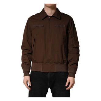 Dolce & Gabbana Bomber Jackets, male, Brown, Size: M Full Zip Bomber Jacket