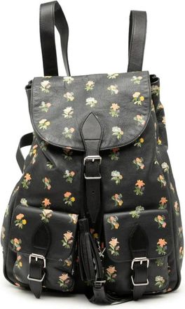 Saint Laurent Pre-owned Backpacks, female, Black, Size: ONE SIZE Pre-owned Floral Printed Leather Backpack