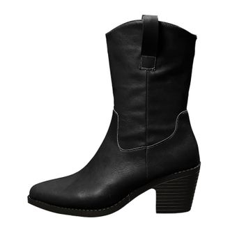 Generic Boots For Women Western Cowboy Boots Mid-Calf Block Heel Pointed Toe Pull-On Non-Slip Booties Ladies Shoes Fashion Chic Casual Autumn Winter Size 4.5