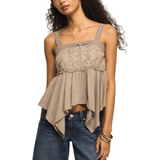 Lucky Brand Eyelet Yoke Handkerchief Hem Tank in Sphinx at Nordstrom, Size Xx-Large