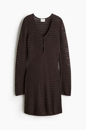 H&M Pointelle-knit Dress in Dark Brown at Nordstrom, Size Xx-Small