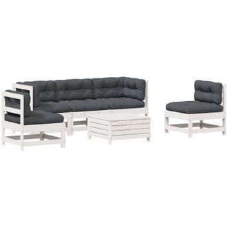 vidaXL Set Muebles Jard&iacute;n 6 Pzas Con Cojines Madera Maciza Pino Blanco Vidaxl