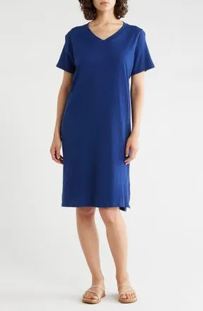 Eileen Fisher V-Neck Organic Cotton T-Shirt Dress in Deep Dive at Nordstrom Rack, Size Xx-Small