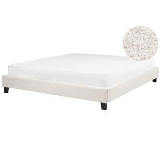 Beliani Cama Con Somier Minimalista Sin Cabecero Tapizada De Boucl&eacute; Beige Claro 180 X 200 Cm Roanne