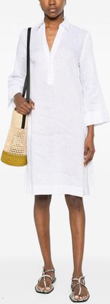 Archivio 67 Archivio 67 Womens V-Neck Side Slits Linen Chemisier Dress