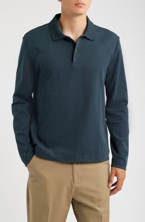 Vince Long Sleeve Peached Cotton Jersey Polo in Country Racer at Nordstrom, Size Xx-Large