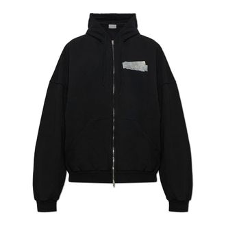 Balenciaga Zilver Tape Achterkant Grote Rits Hoodie - Heren - Sweatshirts & Hoodies - Zwart - Maat: XS Katoen