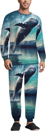 Generic Sea Whale Ocean Animal Mens Pajama Set Long Sleeve Top Long Pants Sets Soft Sleepwear Loungewear 3XL