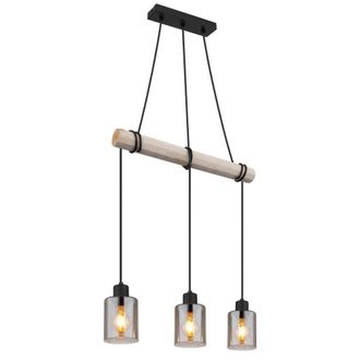 Netlighting Hadera Bar Pendant Ceiling Light Matt Black Smoke Glass Shade 3x E27
