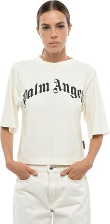 Palm Angels White Logo Crew Neck T-Shirt