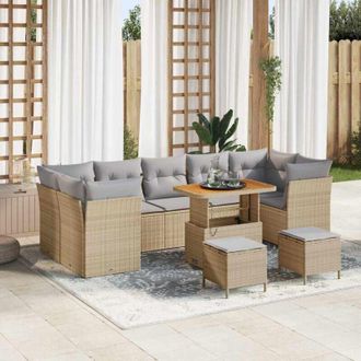 vidaXL Conjunto De Sof&aacute; De Jard&iacute;n 10 Pcs Beige Rat&aacute;n Sint&eacute;tico Vidaxl