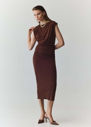 Mango Vestito midi drappeggiato rosso mattone - Donna - XS - MANGO