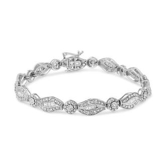 House of Brilliance Silver 1 cttw Diamond Double Leaf and Bezel Link Bracelet in White at Nordstrom