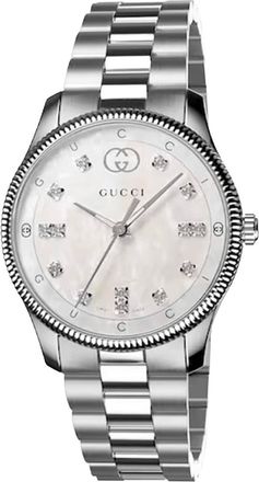 Gucci Womens YA1265064 G-Timeless Ladies Watch 29 mm Mother of Pearl Dial Diamond Accents - Silver Stainless Steel - One Size