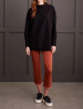 Tribal Funnel Neck Tunic Top In Black
