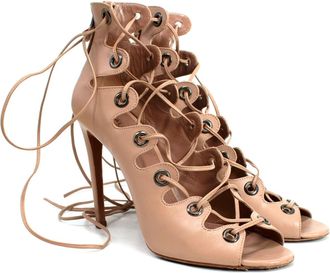 Alaia Blush Leather Lace-up Sandals Size 38.5