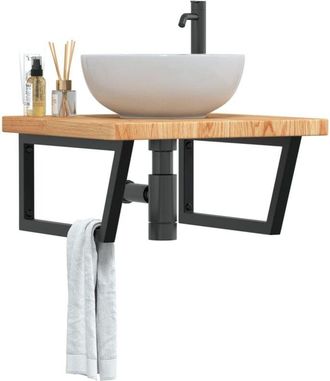 vidaXL Estante De Lavabo De Pared De Acero Y Madera Maciza De Roble Vidaxl