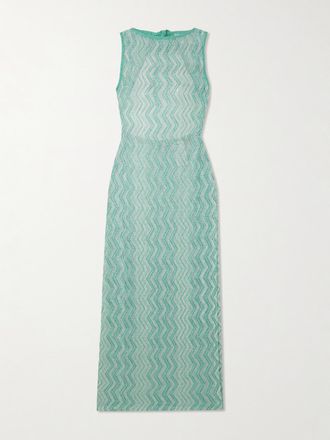Missoni Copricostume In Maglia Crochet Metallizzata A Righe - Blu
