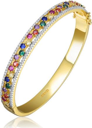 Rachel Glauber 14K Gold Plated with Round Multi-Colored Cubic Zirconia Bangle Bracelet